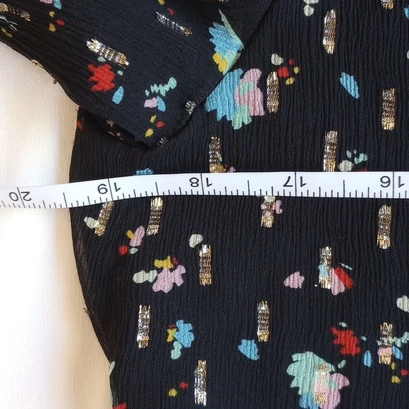 Sezane Josephine Floral Silk Chiffon Mini Dress 36 4 Black Metallic - Picture 7 of 8